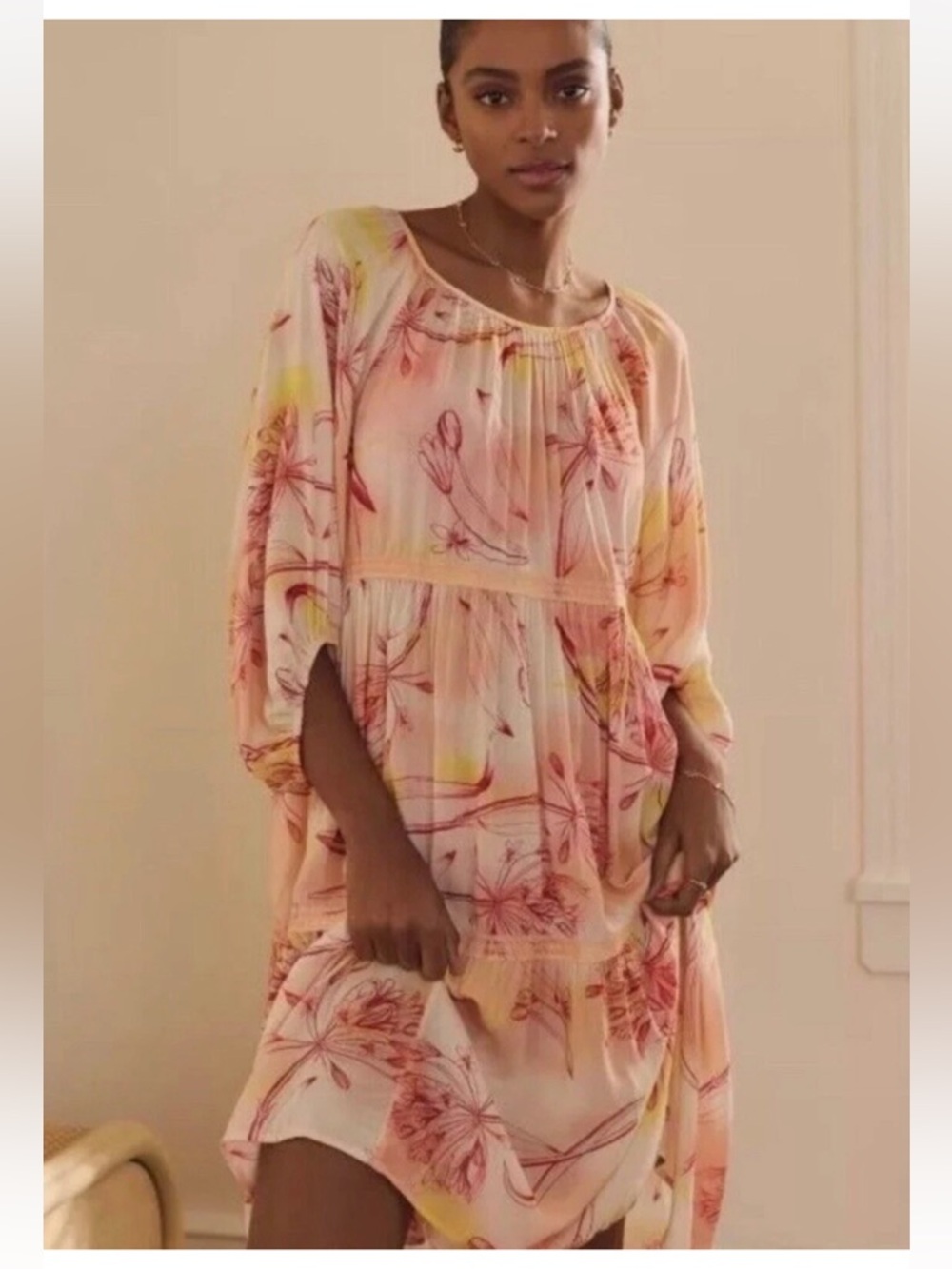 Anthropologie tiered puff sleeve dress